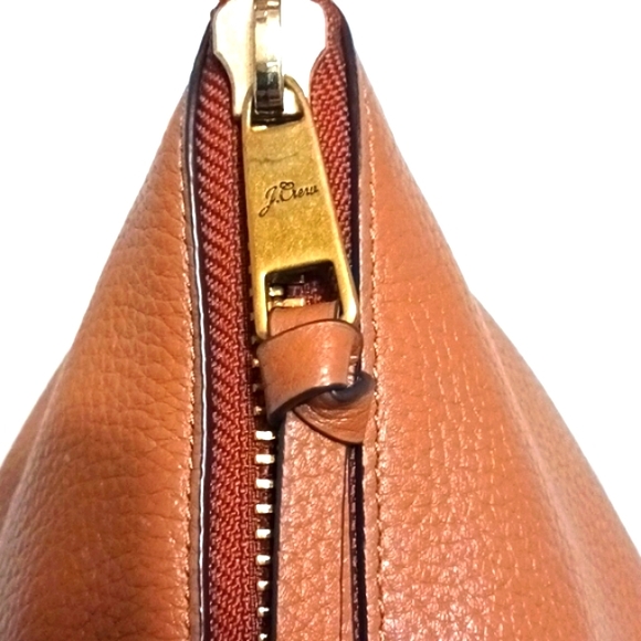 J Crew Pebbled Leather Shoulder Bag Tote Caramel/Cognac Brown Devon zip top - Picture 10 of 12
